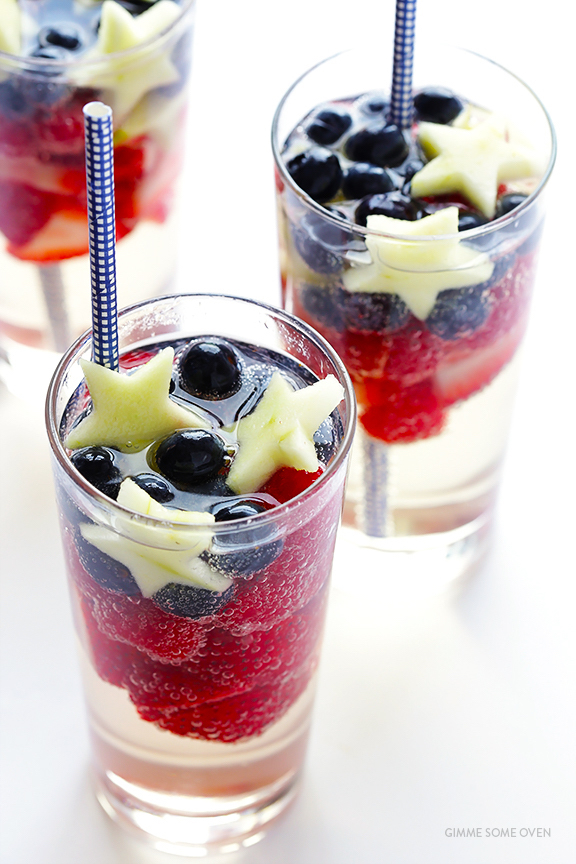 4th of july cocktail ideas, sparkling red, white and blue sangria.