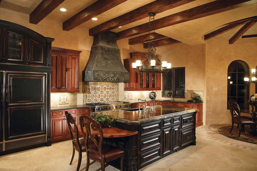 tuscan kitchen with travertine floors