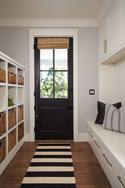 black interior doors with wood trim