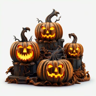 a group pumpkins halloween 3d on white background